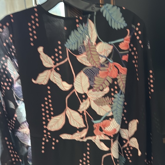 Japana Black wrap/kimona medium blue floral orchids Pink Polka Dots fabulous - Picture 7 of 16